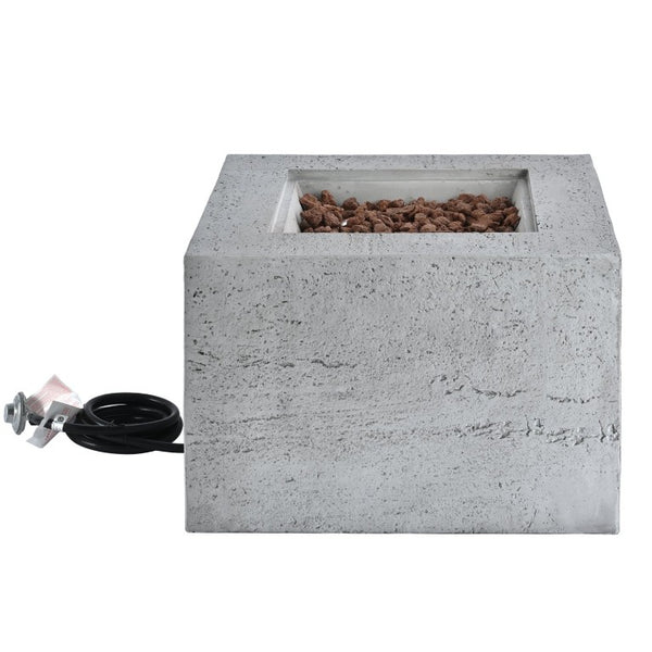 English Elm U_style Square MGO Propane Fire Pit Set with Steel Burner Lava Rocks and Tank Cover Table Light Grey WY000509AAE