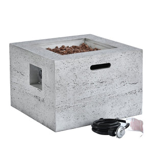 English Elm U_style Square MGO Propane Fire Pit Set with Steel Burner Lava Rocks and Tank Cover Table Light Grey WY000509AAE