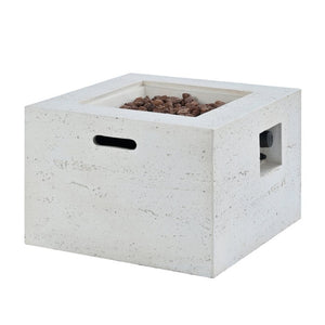 English Elm U_style Outdoor Propane Fire Pit Set MGO Stone Finish 50000 BTU with Tank Side Table 24.02" Square Beige, Grey WY000510AAA