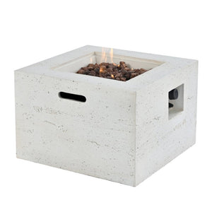 English Elm U_style Outdoor Propane Fire Pit Set MGO Stone Finish 50000 BTU with Tank Side Table 24.02" Square Beige, Grey WY000510AAA