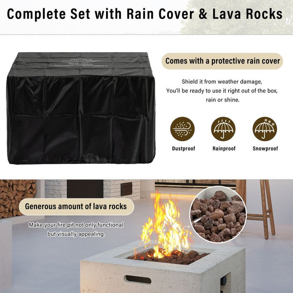 English Elm U_style Outdoor Propane Fire Pit Set MGO Stone Finish 50000 BTU with Tank Side Table 24.02" Square Beige, Grey WY000510AAA