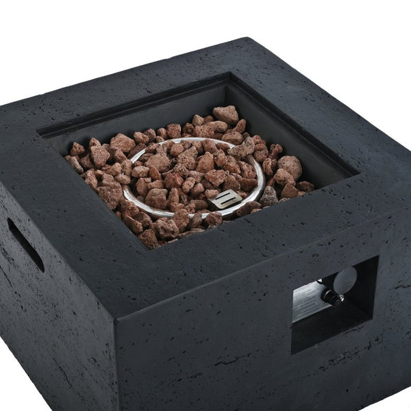 English Elm U_style Outdoor Propane Fire Pit Set MGO Stone Finish 50000 BTU with Tank Side Table 24.02" Square Black, Brown WY000510AAB