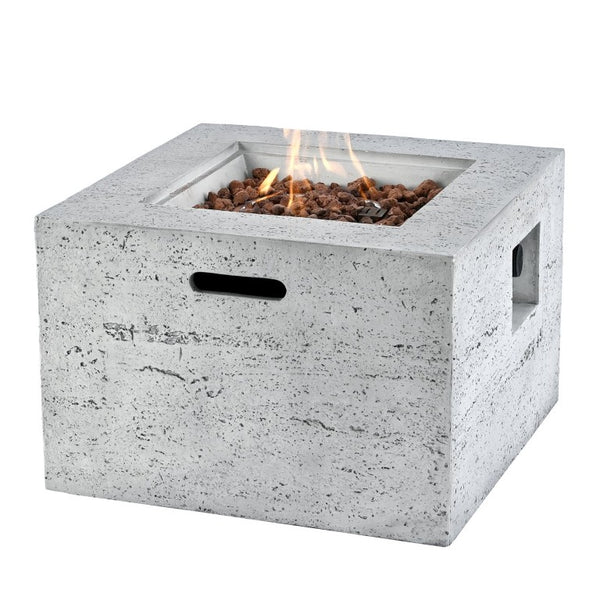 English Elm U_style Outdoor Propane Fire Pit Set MGO Stone Finish 50000 BTU with Tank Side Table 24.02" Square Brown, Grey WY000510AAE