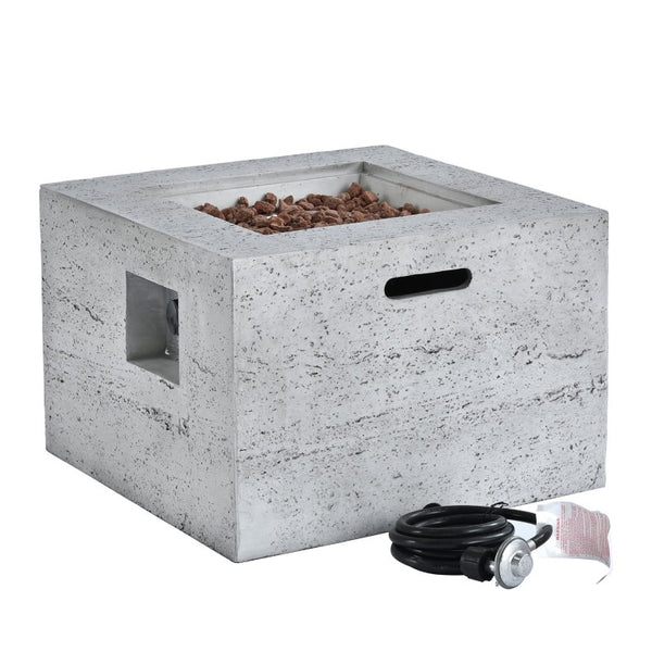 English Elm U_style Outdoor Propane Fire Pit Set MGO Stone Finish 50000 BTU with Tank Side Table 24.02" Square Brown, Grey WY000510AAE