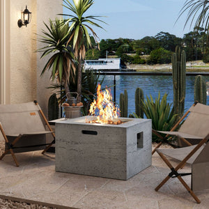 English Elm U_style Outdoor Propane Fire Pit Set MGO Stone Finish 50000 BTU with Tank Side Table 24.02" Square Brown, Grey WY000510AAE