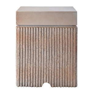 English Elm U_style Outdoor Propane Fire Pit Set MGO Stone Finish 50000 BTU with Tank Side Table 24.02" Square Brown, Grey WY000510AAE