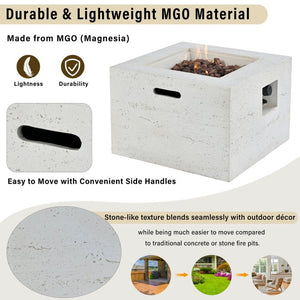 English Elm U_style Outdoor Propane Fire Pit Set MGO Stone Finish 50000 BTU with Tank Side Table 24.02" Square Beige, Black WY000511AAA