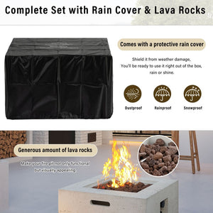 English Elm U_style Outdoor Propane Fire Pit Set MGO Stone Finish 50000 BTU with Tank Side Table 24.02" Square Beige, Black WY000511AAA