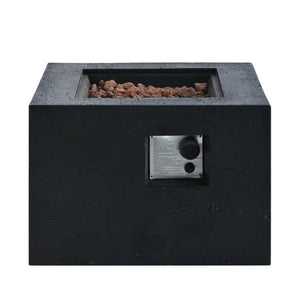 English Elm U_style Outdoor Propane Fire Pit Set MGO Stone Finish 50000 BTU with Tank Side Table 24.02" Square Black WY000511AAB