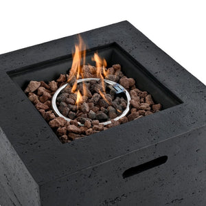 English Elm U_style Outdoor Propane Fire Pit Set MGO Stone Finish 50000 BTU with Tank Side Table 24.02" Square Black WY000511AAB