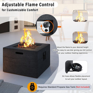 English Elm U_style Outdoor Propane Fire Pit Set MGO Stone Finish 50000 BTU with Tank Side Table 24.02" Square Black WY000511AAB