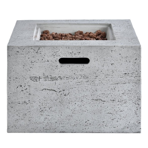 English Elm U_style Outdoor Propane Fire Pit Set MGO Stone Finish 50000 BTU with Tank Side Table 24.02" Square Black, Grey WY000511AAE