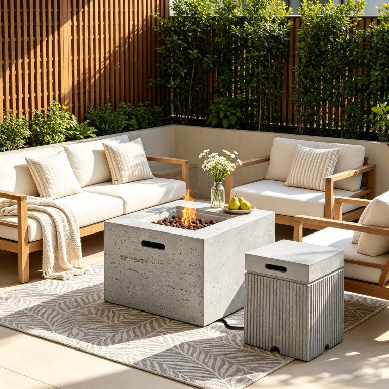 English Elm U_style Outdoor 2 Piece MGO Fire Pit Set with 40000 BTU Burner and Tank Cover Table WY000512AAE