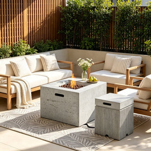 English Elm U_style Outdoor 2 Piece MGO Fire Pit Set with 40000 BTU Burner and Tank Cover Table WY000512AAE