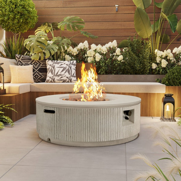 English Elm U_style 2 Piece Outdoor MGO Fire Pit Set with Propane Burner and Tank Side Table WY000518AAA