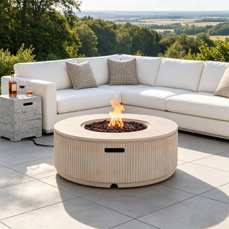 English Elm U_style 2 Piece Outdoor MGO Propane Fire Pit Set with 50000 BTU Steel Burner WY000518AAD