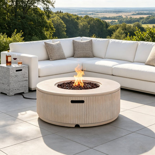English Elm U_style 2 Piece Outdoor MGO Propane Fire Pit Set with 50000 BTU Steel Burner WY000518AAD