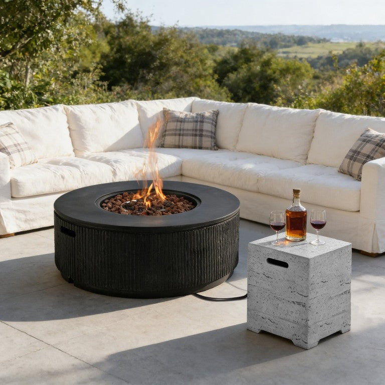 English Elm U_style Outdoor MGO Propane Fire Pit Set with Tank Side Table for Patio Living WY000518AAE