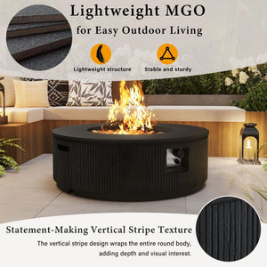 English Elm U_style Outdoor MGO Propane Fire Pit Set with Tank Side Table for Patio Living WY000518AAE
