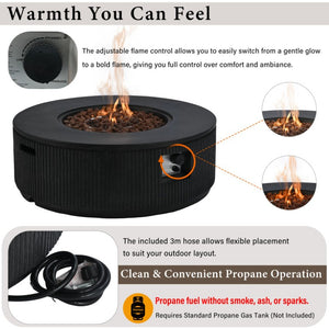 English Elm U_style Outdoor MGO Propane Fire Pit Set with Tank Side Table for Patio Living WY000518AAE