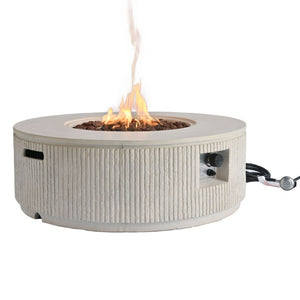 English Elm U_style Outdoor Propane Fire Pit Set MGO Round Table 50000 BTU Lava Rocks Included WY000519AAA