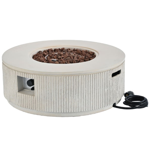 English Elm U_style Outdoor Propane Fire Pit Set MGO Round Table 50000 BTU Lava Rocks Included WY000519AAA