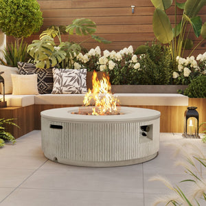English Elm U_style Outdoor Propane Fire Pit Set MGO Round Table 50000 BTU Lava Rocks Included WY000519AAA