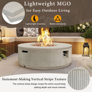 English Elm U_style Outdoor Propane Fire Pit Set MGO Round Table 50000 BTU Lava Rocks Included WY000519AAA