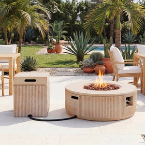English Elm U_style Outdoor 2 Piece MGO Propane Fire Pit Set with Tank Cover Side Table WY000519AAD