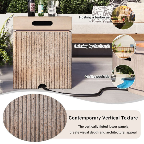 English Elm U_style Outdoor 2 Piece MGO Propane Fire Pit Set with Tank Cover Side Table WY000519AAD