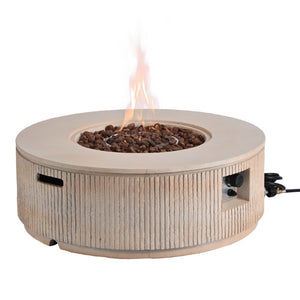 English Elm U_style Outdoor 2 Piece MGO Propane Fire Pit Set with Tank Cover Side Table WY000519AAD