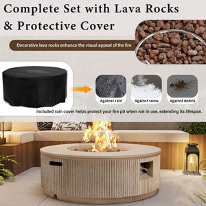 English Elm U_style Outdoor 2 Piece MGO Propane Fire Pit Set with Tank Cover Side Table WY000519AAD