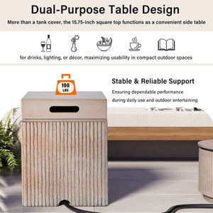 English Elm U_style Outdoor Propane Fire Pit Set MGO Round Table 50000 BTU with Tank Cover WY000519AAE
