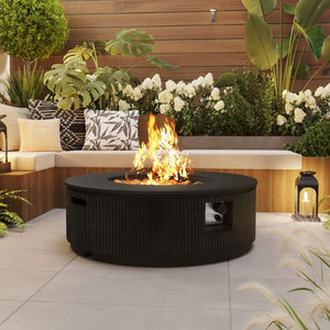 English Elm U_style Outdoor Propane Fire Pit Set MGO Round Table 50000 BTU with Tank Cover WY000519AAE