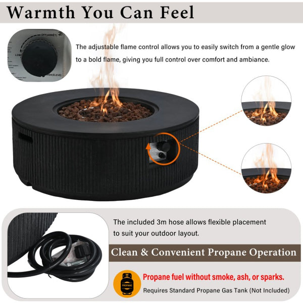 English Elm U_style Outdoor Propane Fire Pit Set MGO Round Table 50000 BTU with Tank Cover WY000519AAE