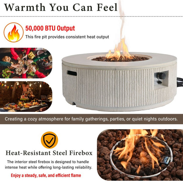 English Elm U_style Outdoor Propane Fire Pit Set MGO Stone Finish 50000 BTU with Tank Cover Table WY000520AAA