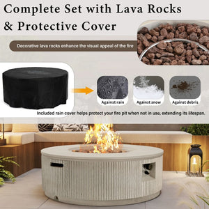 English Elm U_style Outdoor Propane Fire Pit Set MGO Stone Finish 50000 BTU with Tank Cover Table WY000520AAA