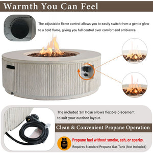 English Elm U_style Outdoor Propane Fire Pit Set MGO Stone Finish 50000 BTU with Tank Cover Table WY000520AAA