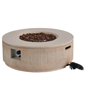English Elm U_style 2 Piece Outdoor MGO Propane Fire Pit Set 50000 BTU Round Table with Side WY000520AAD
