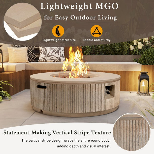 English Elm U_style 2 Piece Outdoor MGO Propane Fire Pit Set 50000 BTU Round Table with Side WY000520AAD