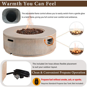 English Elm U_style 2 Piece Outdoor MGO Propane Fire Pit Set 50000 BTU Round Table with Side WY000520AAD