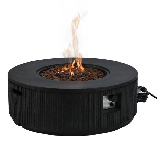 English Elm U_style 2 Piece Propane Fire Pit Set MGO Round Table with Tank Cover for Patio WY000520AAE