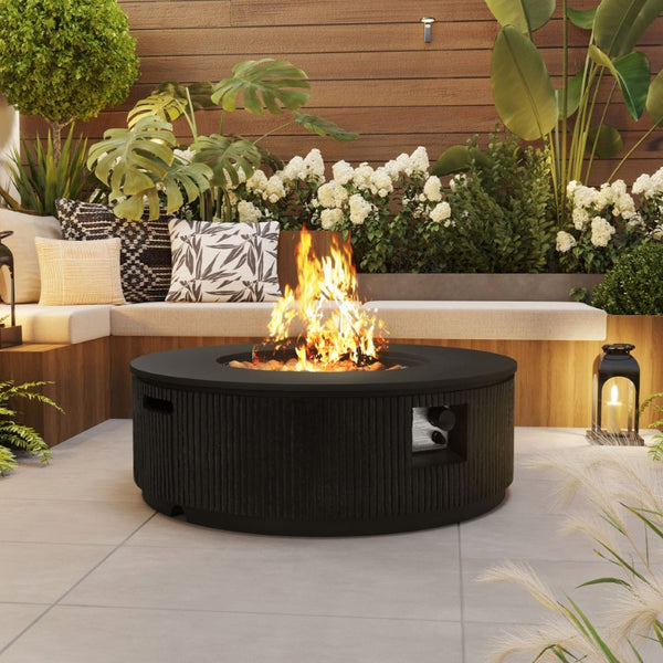 English Elm U_style 2 Piece Propane Fire Pit Set MGO Round Table with Tank Cover for Patio WY000520AAE