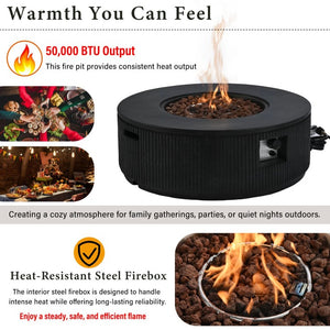 English Elm U_style 2 Piece Propane Fire Pit Set MGO Round Table with Tank Cover for Patio WY000520AAE