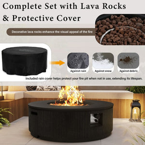 English Elm U_style 2 Piece Propane Fire Pit Set MGO Round Table with Tank Cover for Patio WY000520AAE