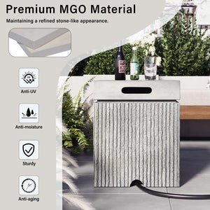 English Elm U_style Outdoor Propane Fire Pit Set MGO Fluted Round Table with Tank Cover 50000 BTU WY000521AAE