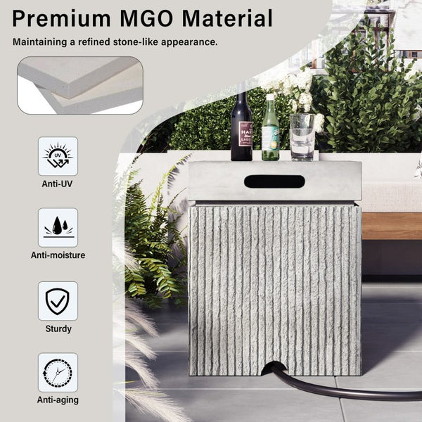 English Elm U_style Outdoor Propane Fire Pit Set MGO Fluted Round Table with Tank Cover 50000 BTU WY000521AAE