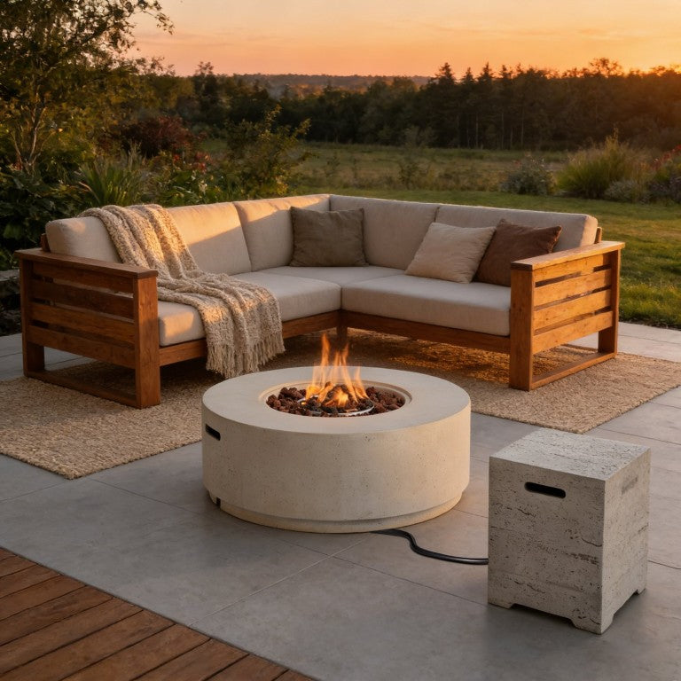 English Elm U_style Outdoor MGO Fire Pit Set with Propane Tank Side Table for Patio Gatherings WY000527AAA
