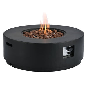 English Elm U_style 2 Piece Outdoor Propane Fire Pit Set with MGO Stone Finish and Tank Side Table WY000527AAB
