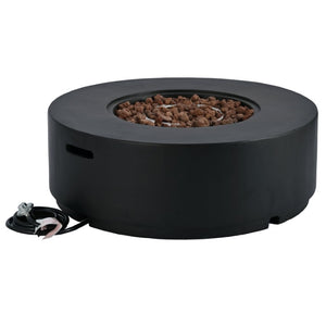 English Elm U_style 2 Piece Outdoor Propane Fire Pit Set with MGO Stone Finish and Tank Side Table WY000527AAB